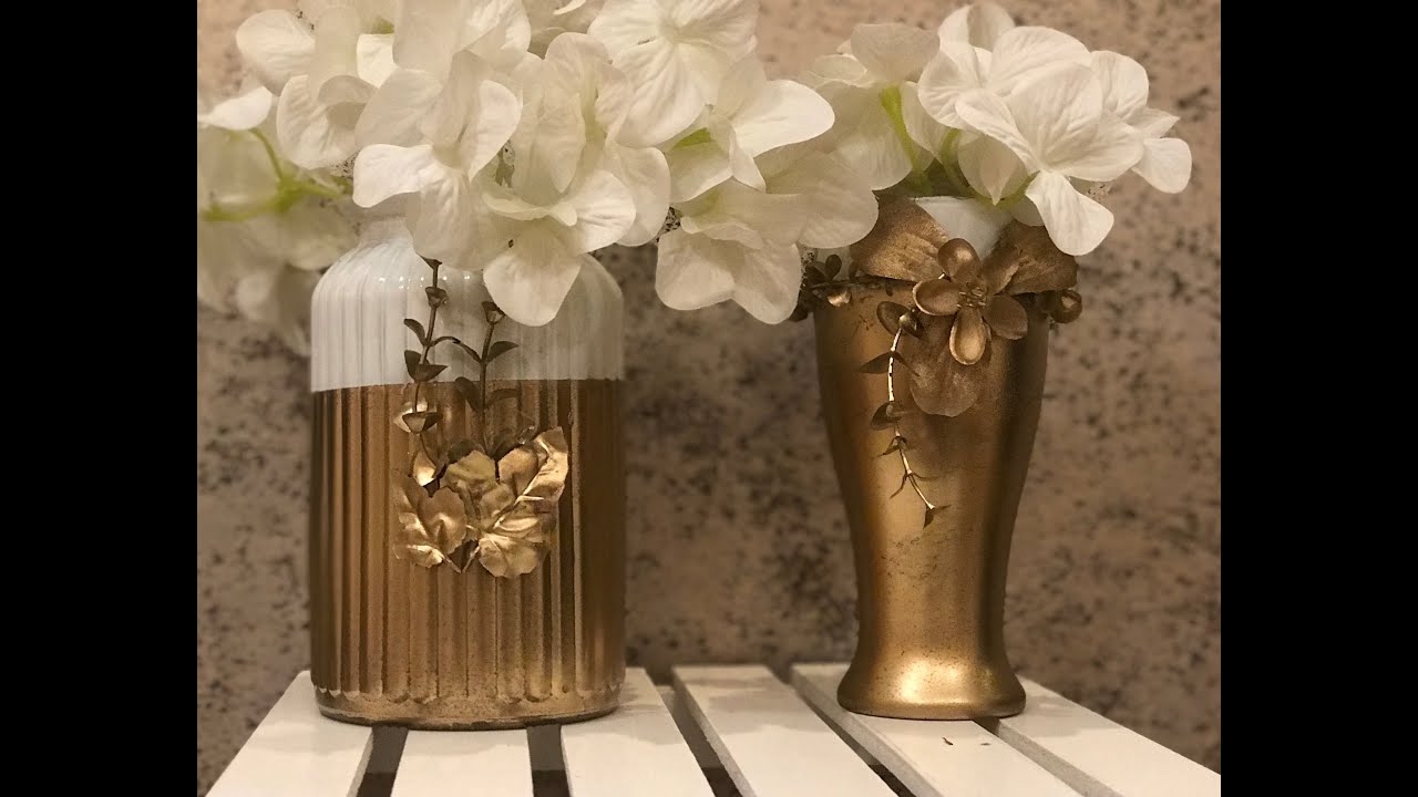 فازات ذهبية إعادة تدوير كاس زجاجي وتحويله لتحفة فنية Golden Vases Recycle Glass Cup
