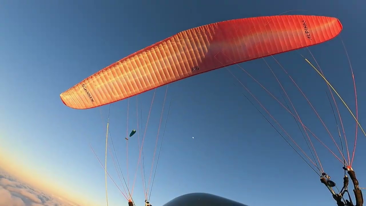 Sunset flight over the clouds