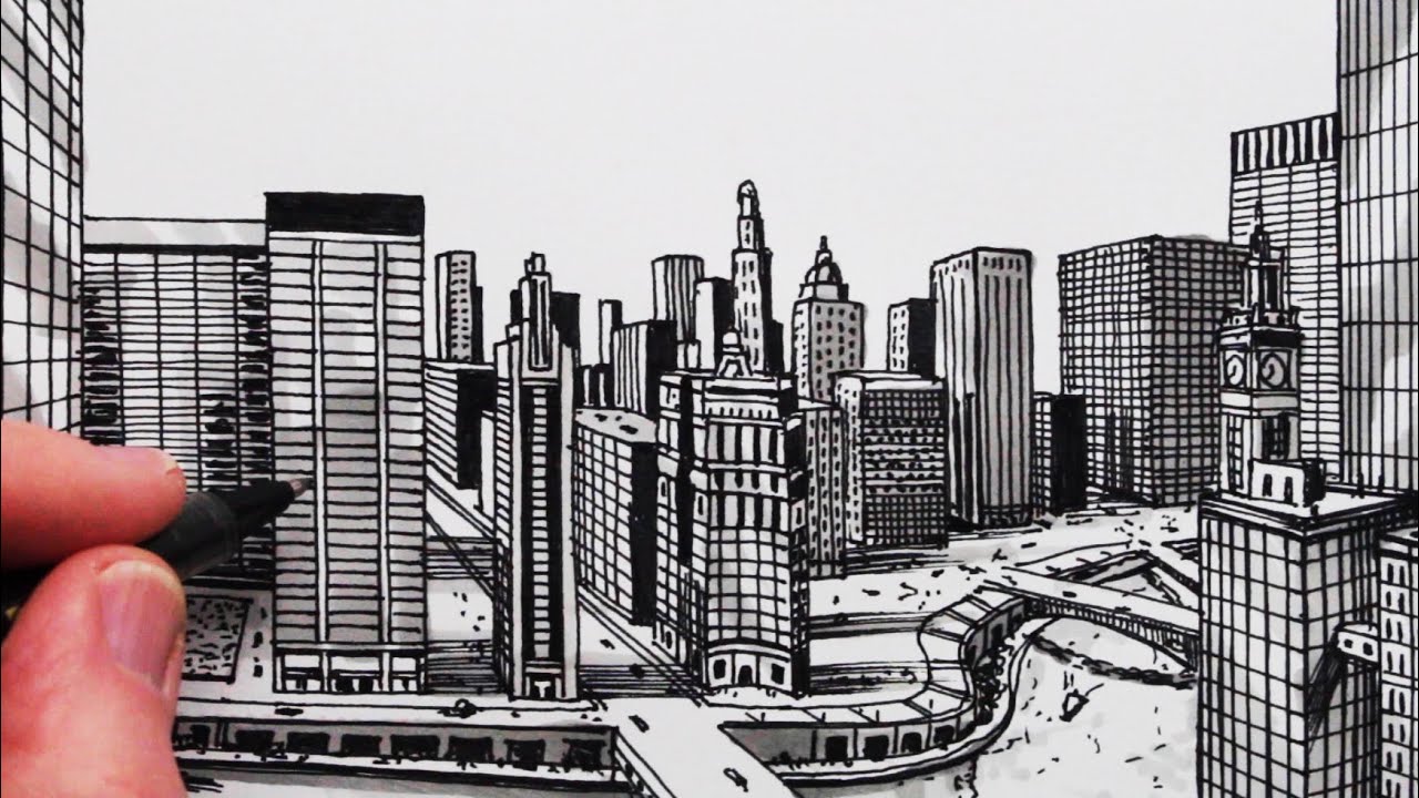How to Draw a City in One-Point Perspective: Chicago