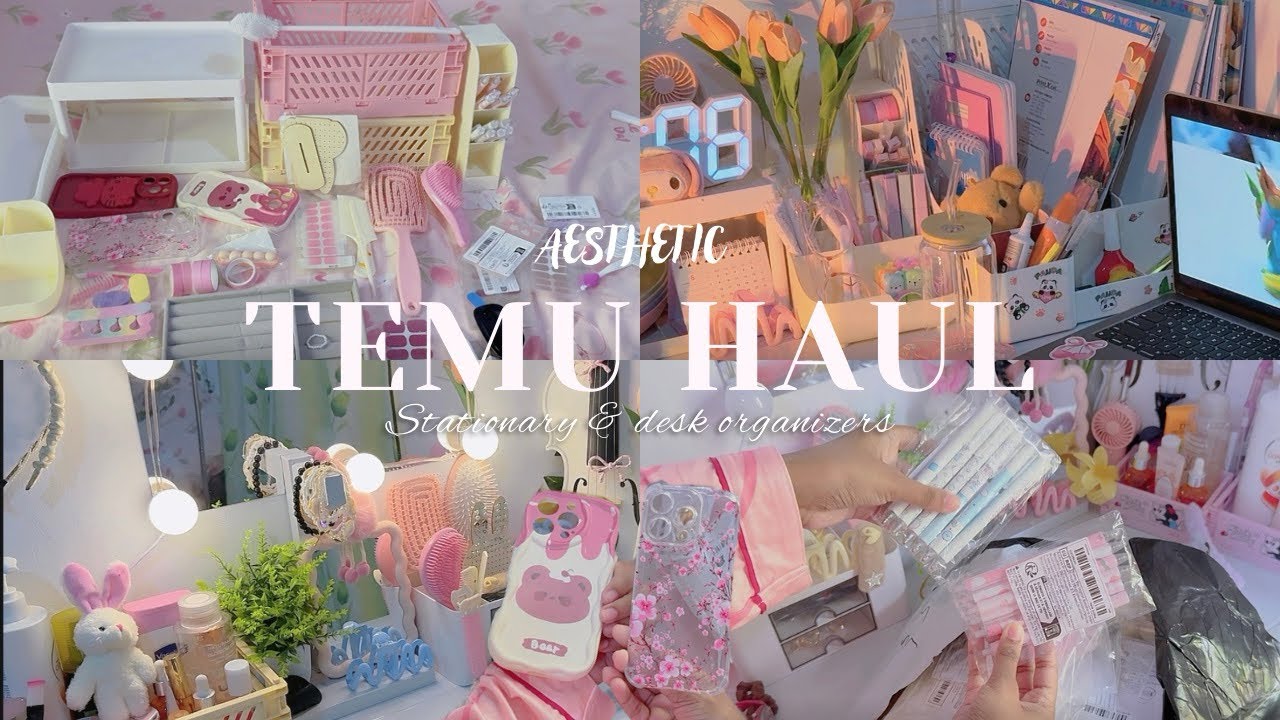 aesthetic Temu Haul🍥🎀 cute stationary | desk organizer & | girly finds⋆. 𐙚 ˚