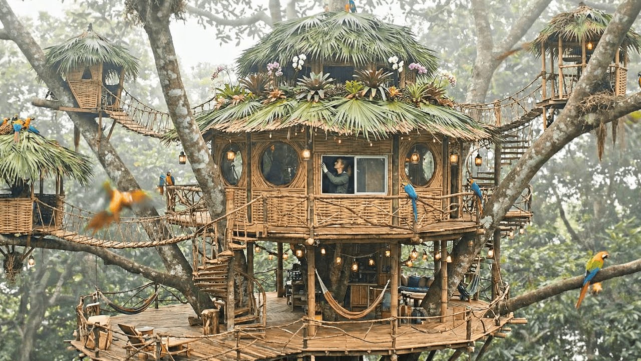 Treehouse Build in the Forest (ASMR) This Woman Builds a Modern Luxury Tree Home Alone AI Video