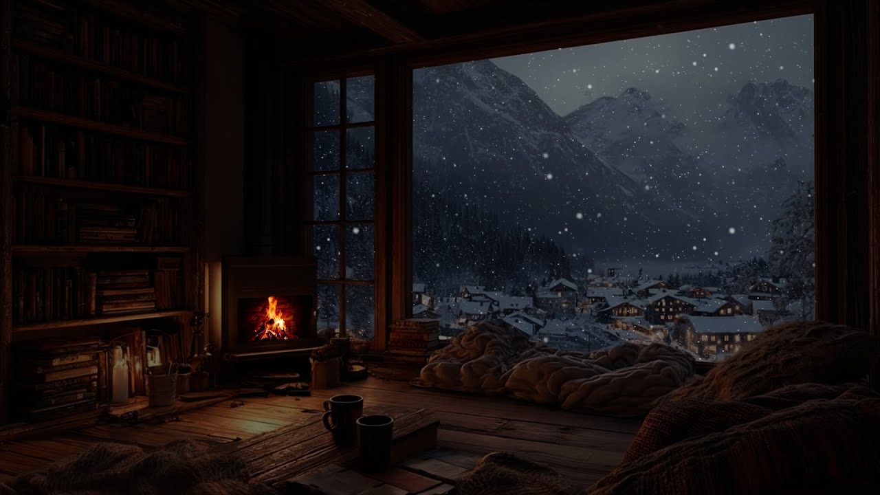 Soft Winter Snow Moving Around Firelight ❄️ A Calm and Still Focus Atmosphere