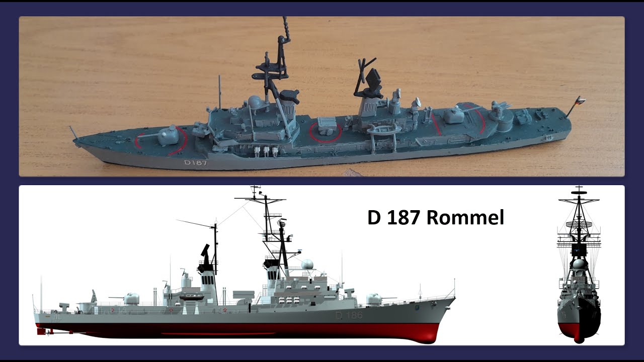 Zerstörer Rommel als Modell im Maßstab 1:700