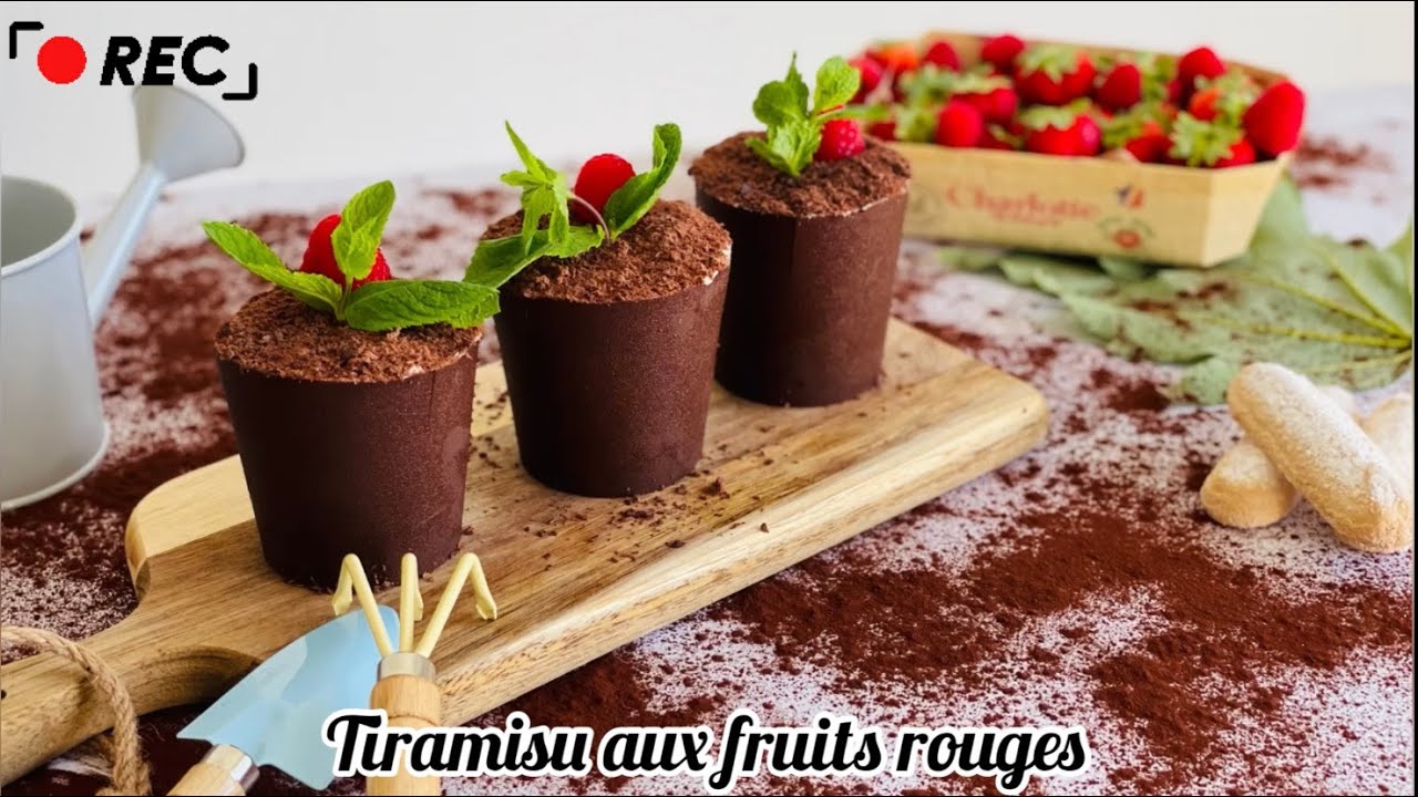 Tiramisu aux fruits rouges (un trompe l’œil en pot de fleur impressionnant !!!)