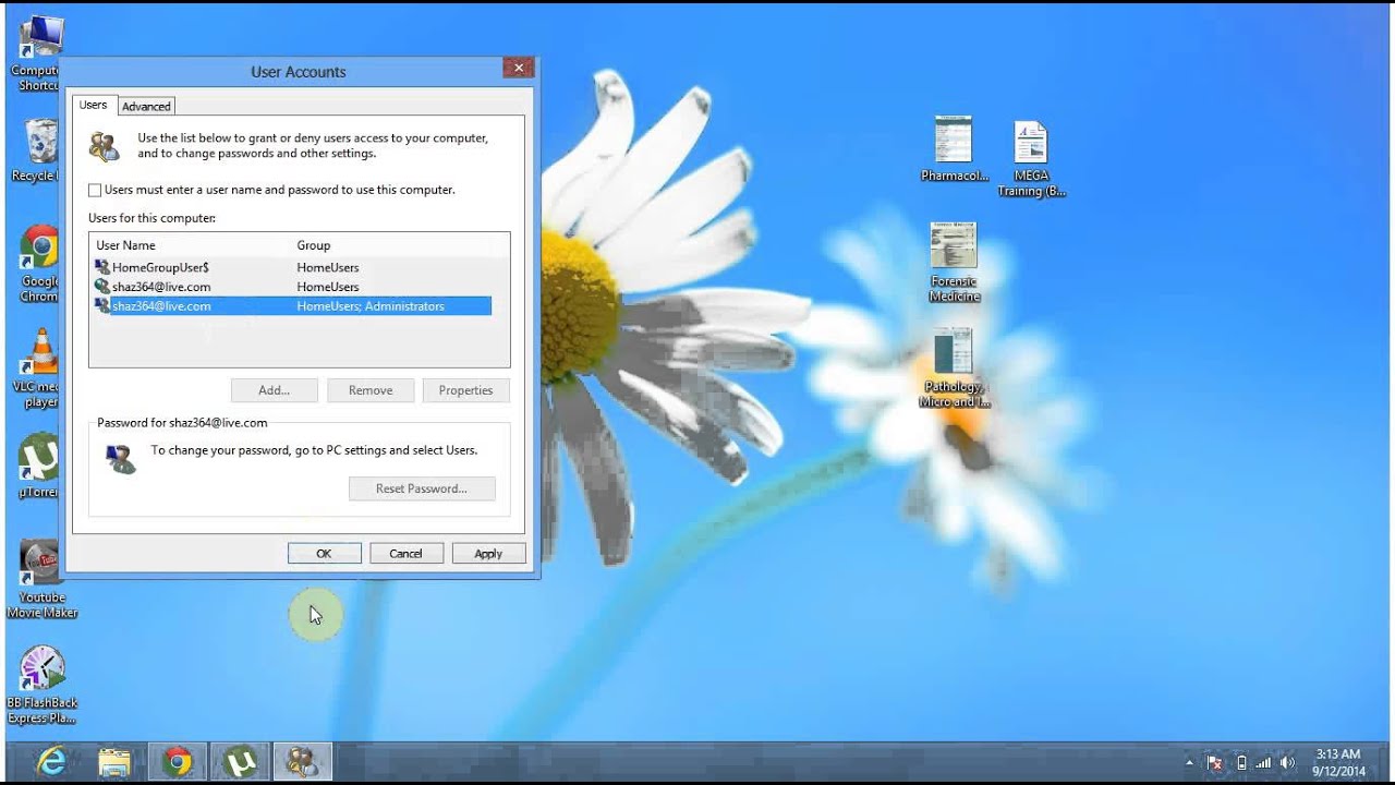 Disable log on password and screen in windows 8/8.1