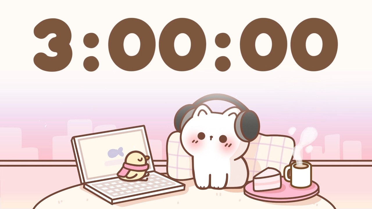 3 Hour Timer 🐱 3 Hr Study Timer for Classroom Focus