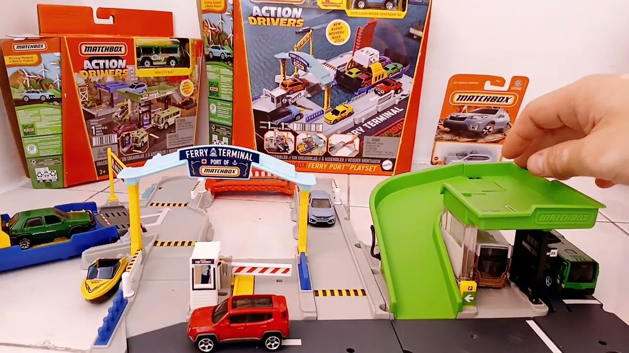 Diecast Matchbox Action Drivers.  Combining the bus station and ferry port.