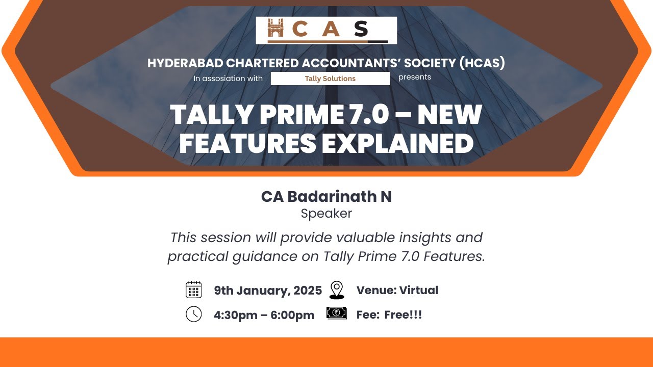 HCAS webinar on Tally Prime 7.0 by CA. N. Badarinath