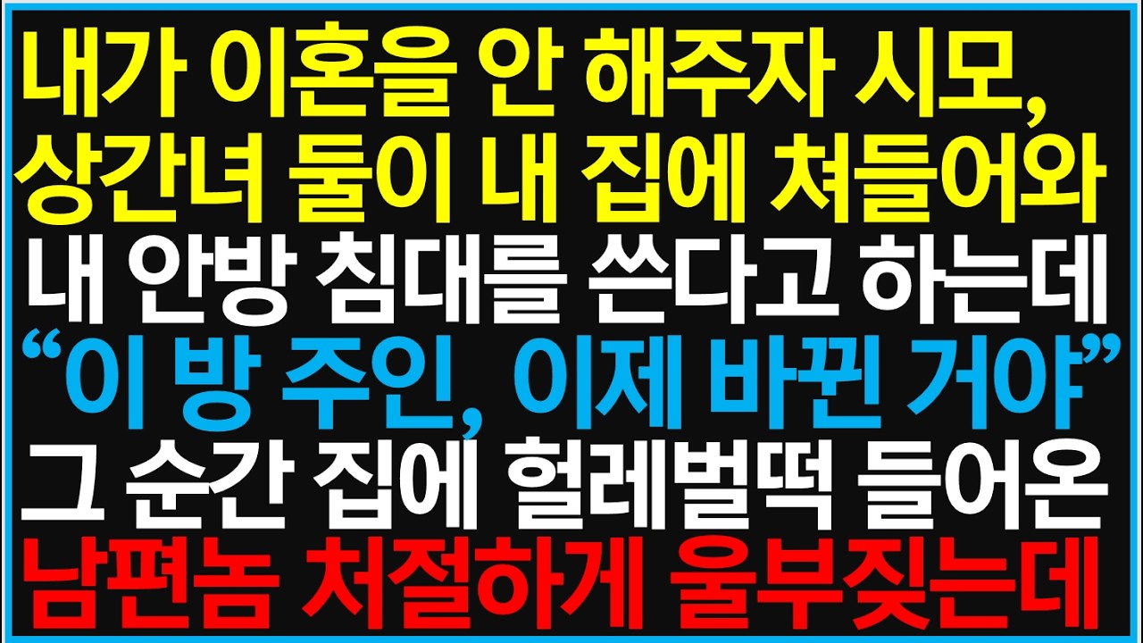내가 이혼을 안 해주자 시모, 상간녀 둘이 내 집에 쳐들어와 내 안방 침대를 쓴다고 하는데 