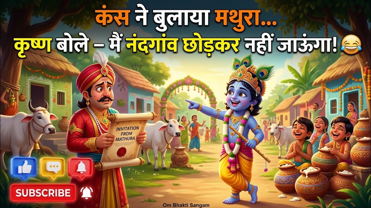 कंस ने बुलाया मथुरा… कृष्ण बोले – मैं नंदगांव छोड़कर नहीं जाऊंगा! 😂 | Funny Krishna Story