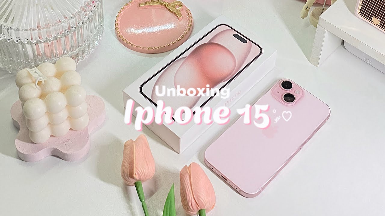 Aesthetic Iphone 15 pink unboxing (256gb) 𐙚 .&deg; ༘ set up 🌷+ Camera comparison 🎀 + accessories 🩷