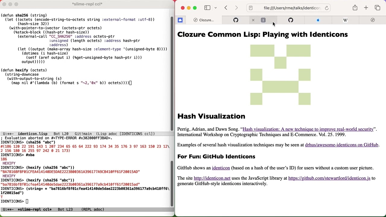 Identicons and Clozure Common Lisp