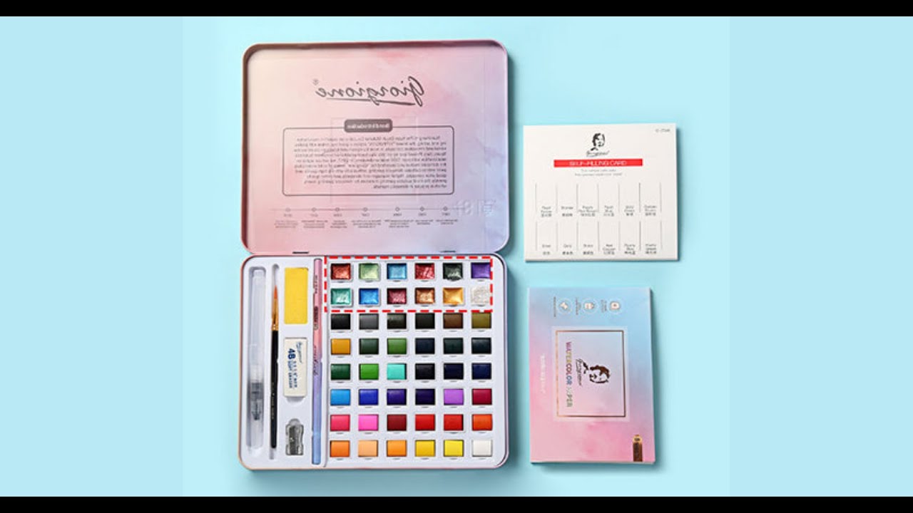 48 Watercolor Paint Set With 12 Metallic Colors