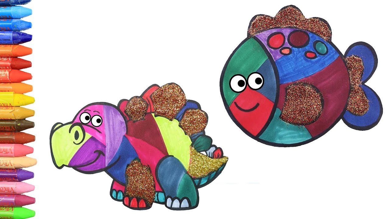 Pesce 🐟 Dinosauro 🦖 | Come disegnare e colora per i bambini 🎨 con MiMi 😺