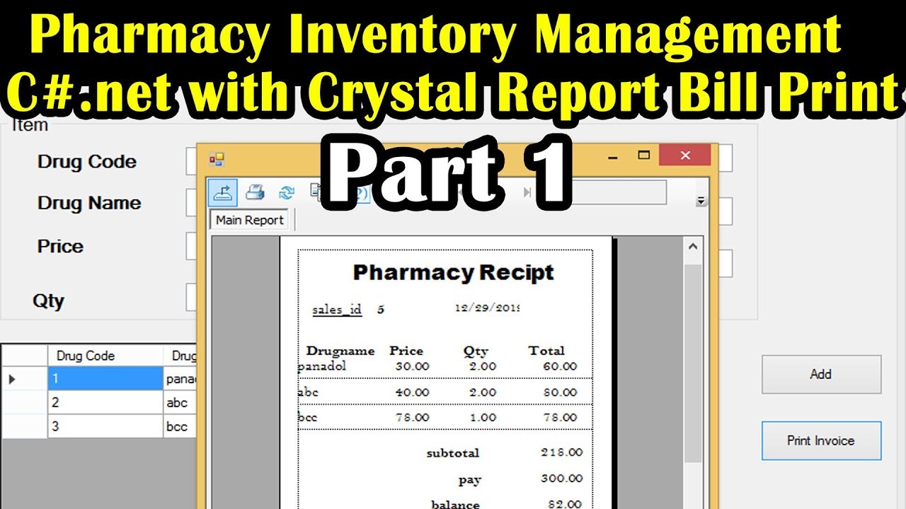 Pharmacy Inventory Management System in C#.net with Print Receipt Part 1