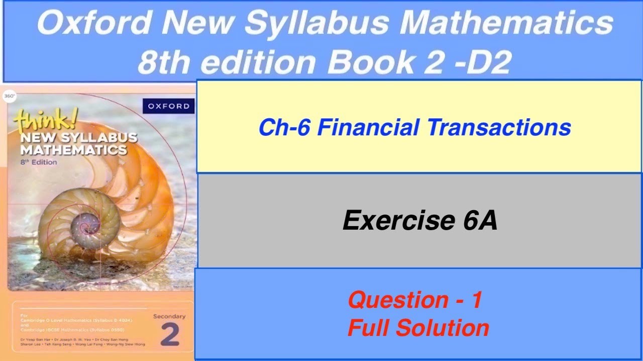 Exercise 6A Question-1, Oxford New Syllabus Mathematics 8th edition Book 2 | EX- 6A D2 solution