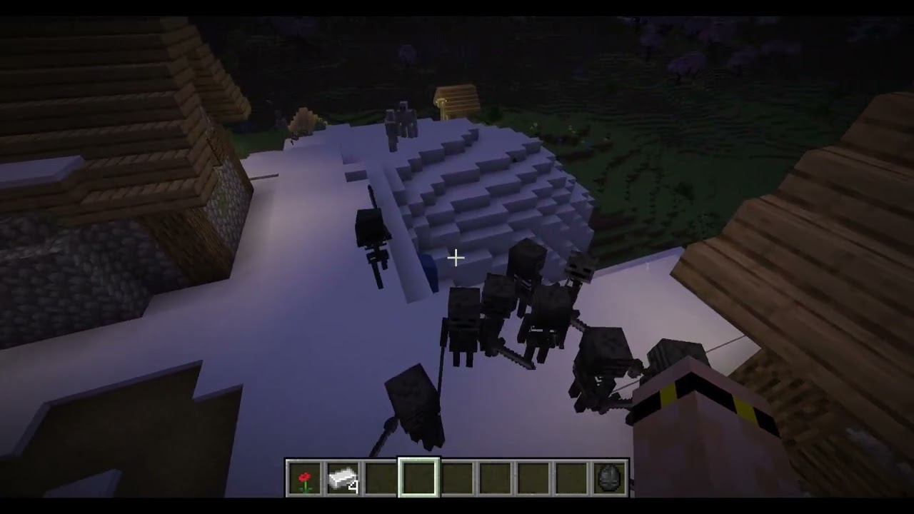 Wither Skeletons vs Iron Golems in a Village in Creative Minecraft