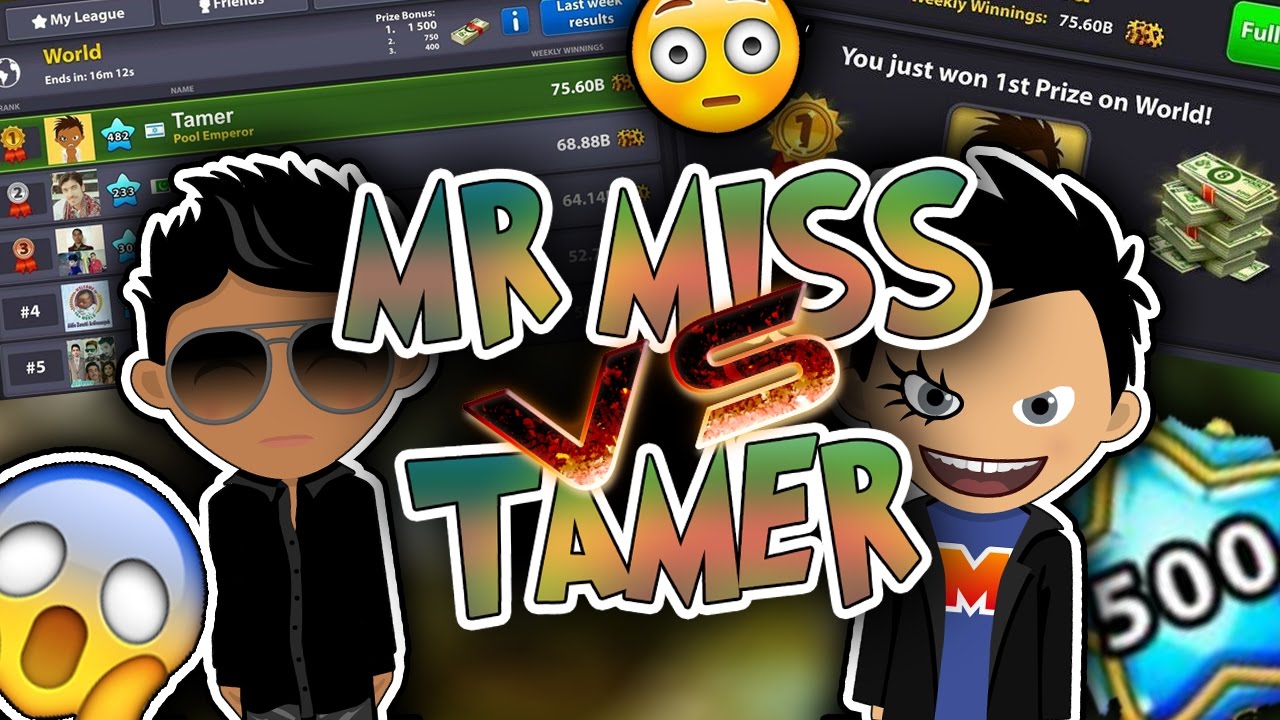 8 Ball Pool - Mr Miss VS Tamer - level 500 - Indirect Bank Trick Shots - Archangel Cue [No Hacks] HD
