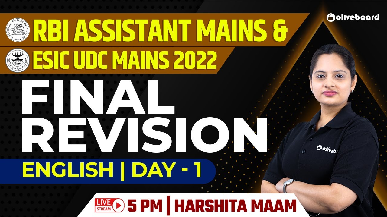 Final Revision | English | Day - 1 | RBI Assistant Mains | ESIC UDC Mains | By Harshita Ma'am