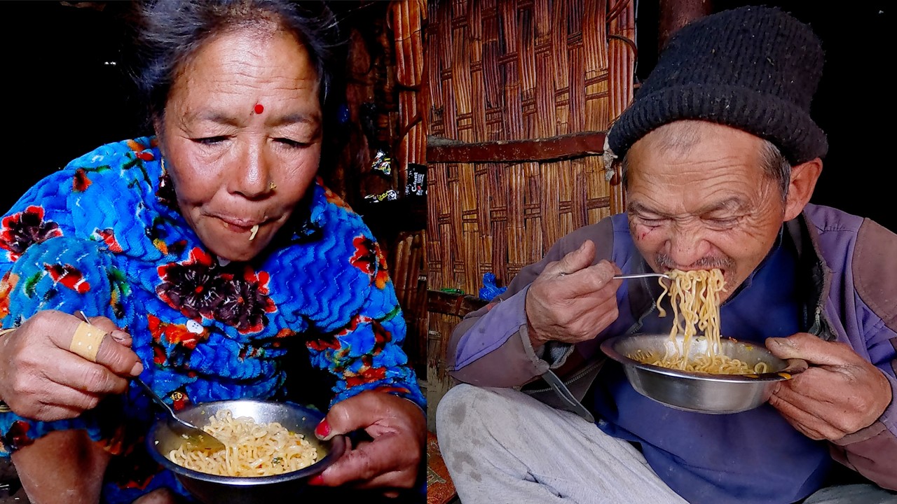 jungle man eating village noodles || jungle family cooking || village @junglefamilycooking