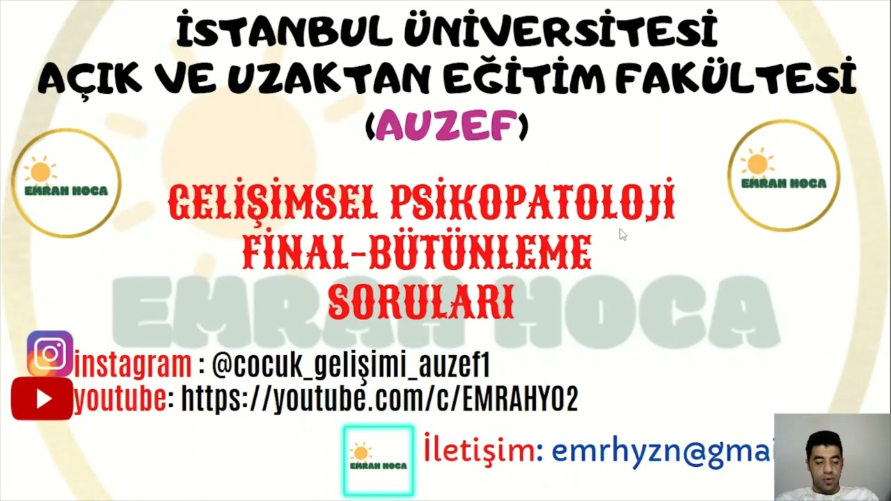 GELİŞİMSEL PSİKOPATOLOJİ FİNAL SORULARI SESLİ ANLATIM AUZEF  #emrahhocaauzef
