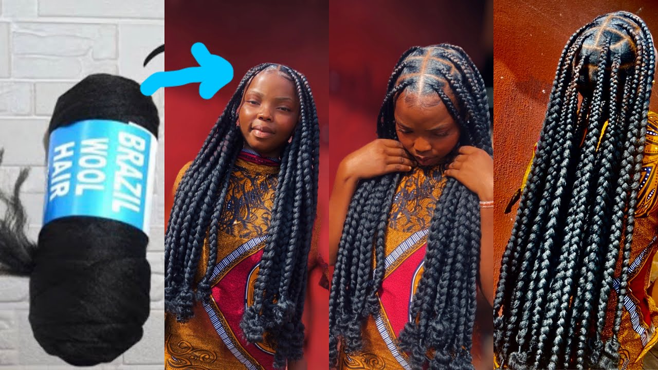 Loose fluffy box braids using Brazilian wool / Brazilian wool braids / protective style
