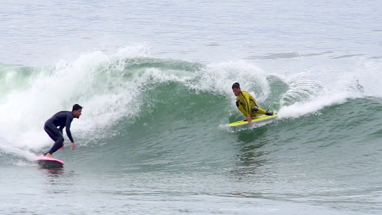 2 KOOKS trip out surfers at LOWERS with tricky party waves!