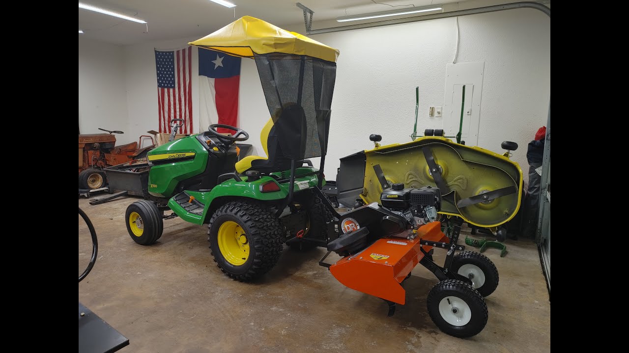 John Deere X590 & DR Power Premier 36 Rototiller