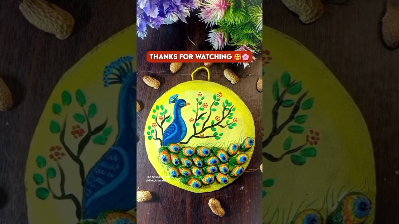 Diy Peanut shell craft 🦚, Wall Hanging decor from waste meterial #shorts