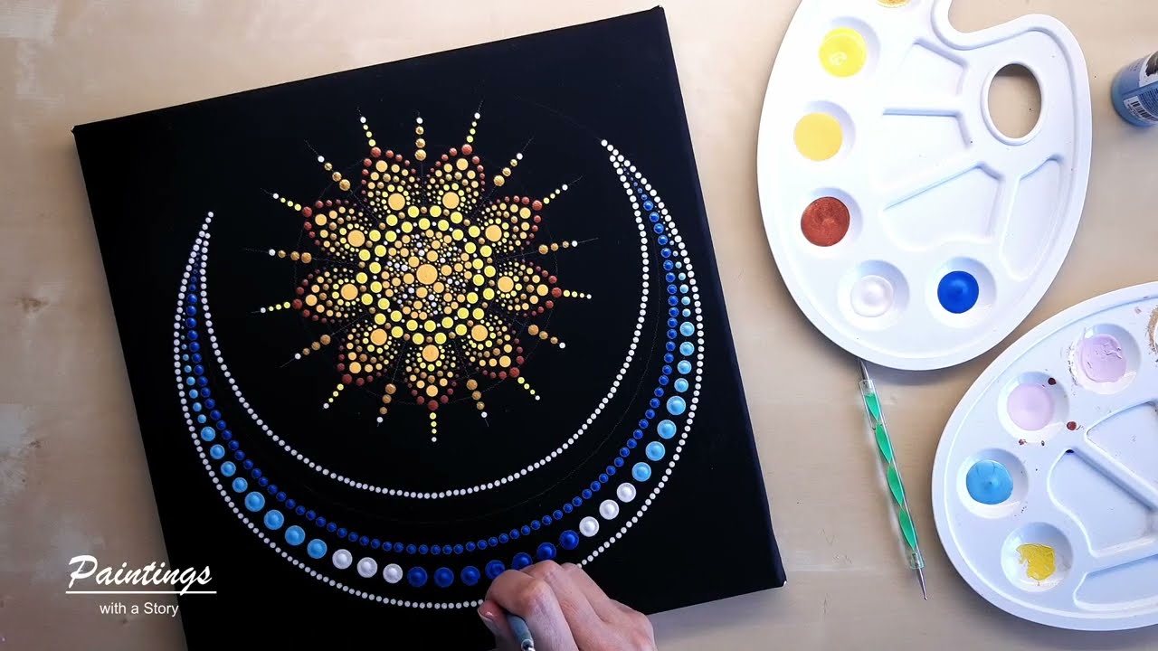 MOON AND SUN Dot Mandala (2. version of the Sun) | Time-lapse | How to Paint| Acrylic Paintings| #48