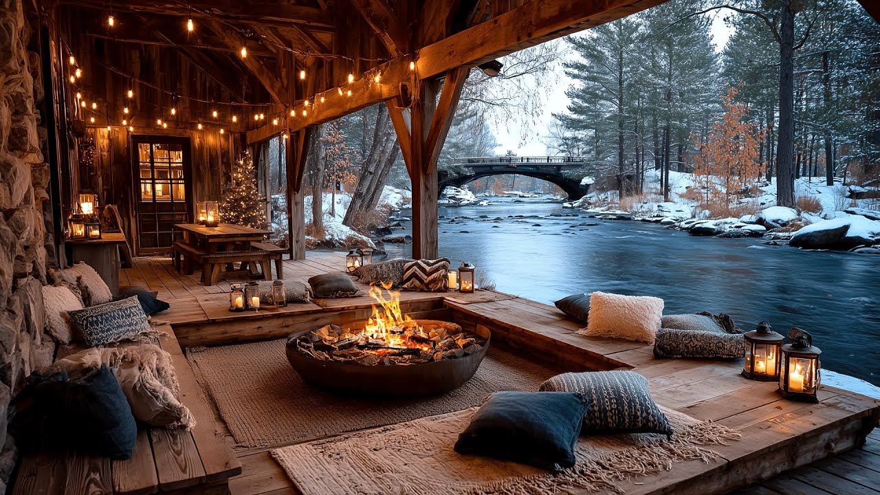This Cozy Porch by the River porch Campfire & Nature Sounds Feels Made for Winter Calm