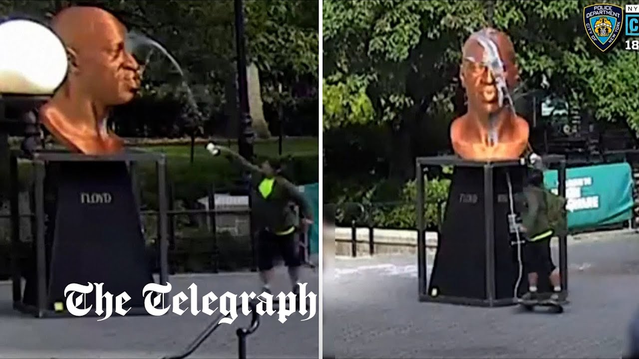 George Floyd statue defacing in NYC caught on CCTV
