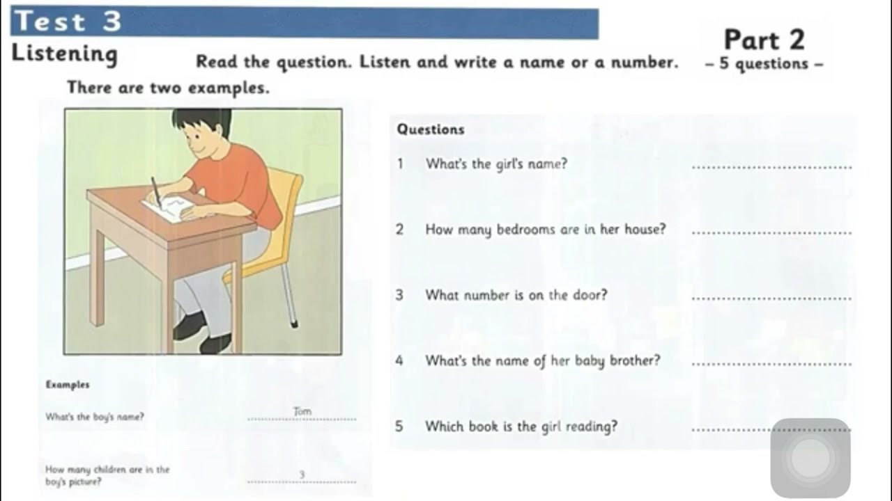 Cambridge Starters- Book 2- Listening Test 3- part 2 with answers