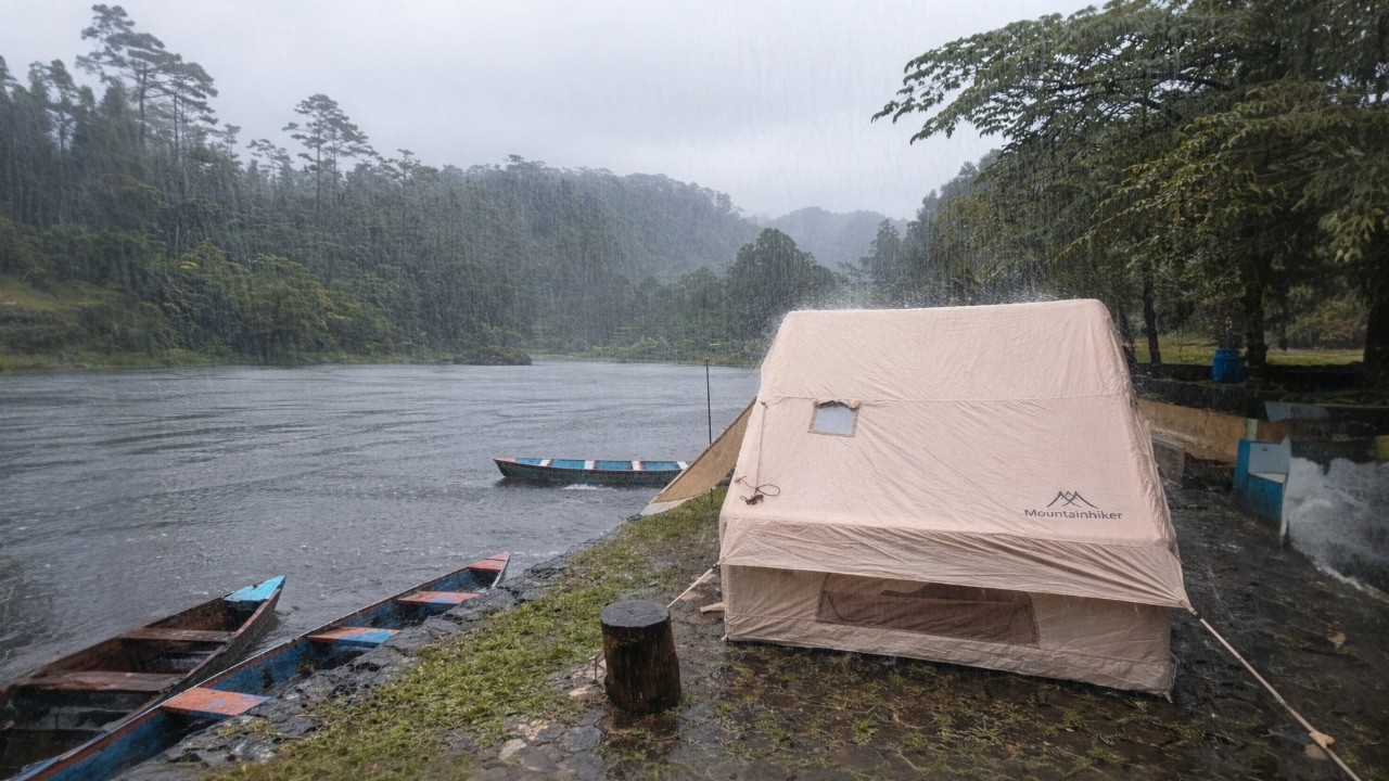 Even My Home Isn&rsquo;t This Cozy &ndash; Heavy Rain Camping in an Inflatable Villa by the Lake
