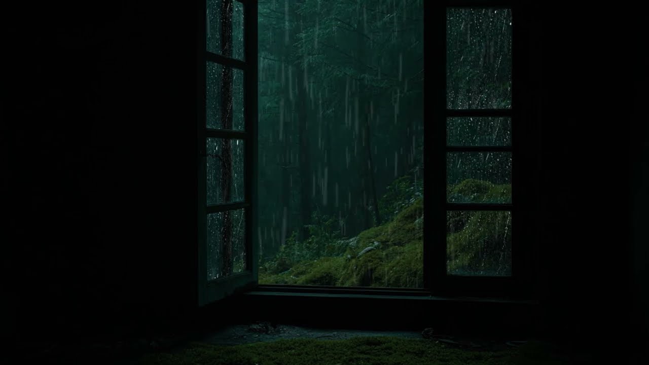 Rain Sounds for Sleep - Open Window Rain Sounds Dark Night Heavy Rain Ambience (1 Hour)