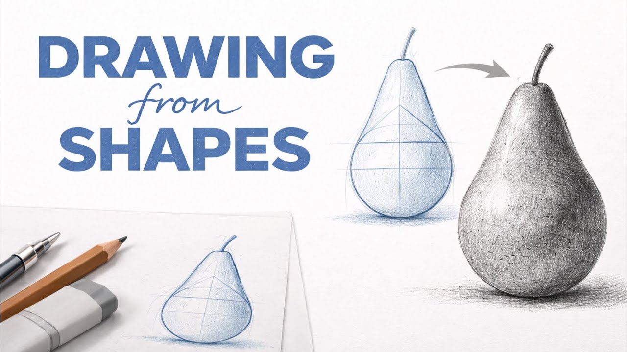 How to Draw a Pear from Geometric Shapes | Step by Step // #drawingtutorial#howtodraw#drawing