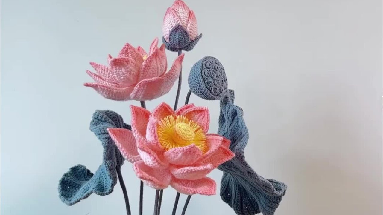 【新手版】慢速超详细教程！毛线编织钩织(荷花 花苞 莲蓬 荷叶)1花瓣 1-1