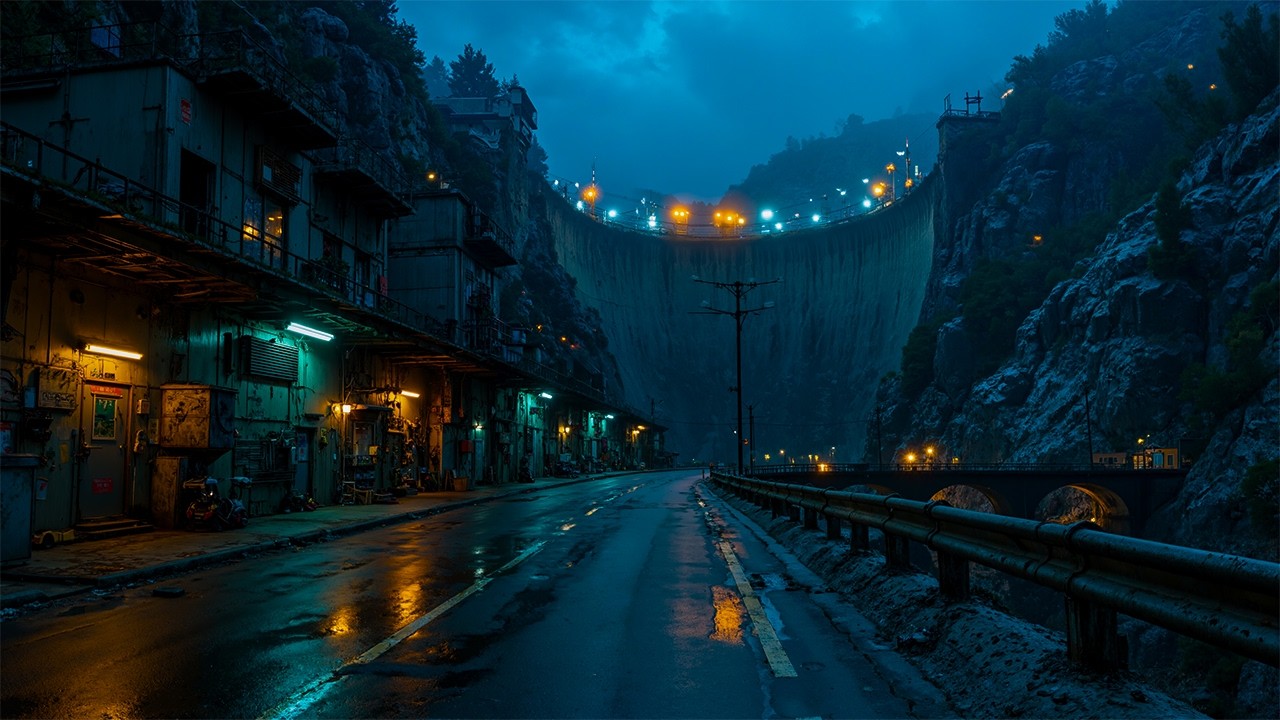 Rainy Industrial Road at Night | Cinematic Cyberpunk Ambience & Moody City Lights | 4K
