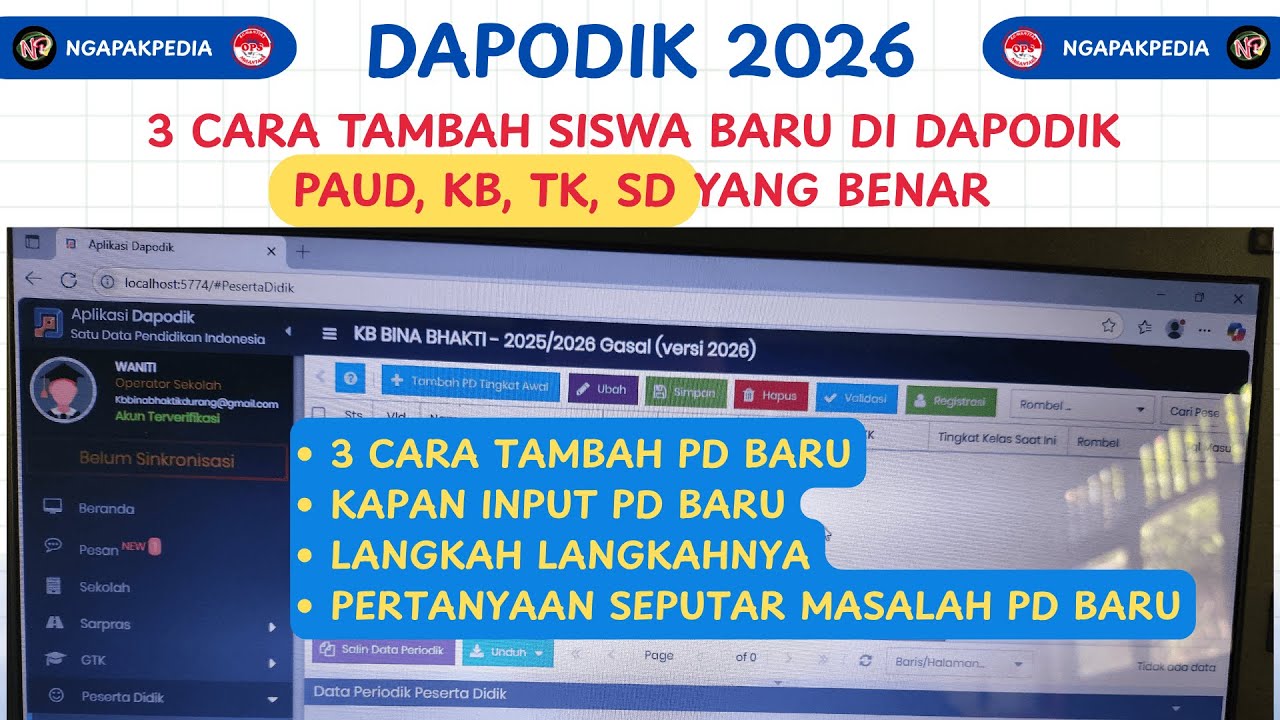 CARA INPUT SISWA BARU DAPODIK 2026 PAUD KB TK SD | Jangan Sampai SALAH Tarik & Entry Data!