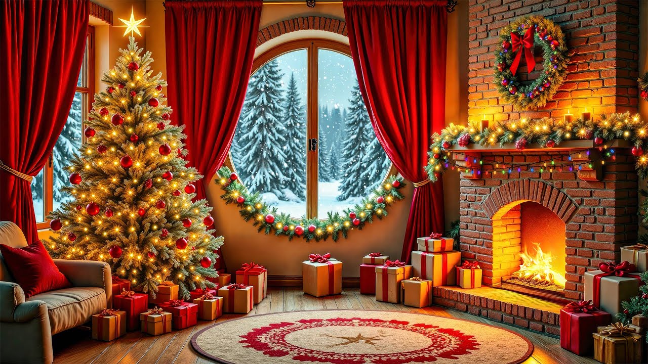 Cozy Christmas Ambience 🎄 Crackling Fireplace & Peaceful Winter for Deep Sleep 🔥 Christmas Music