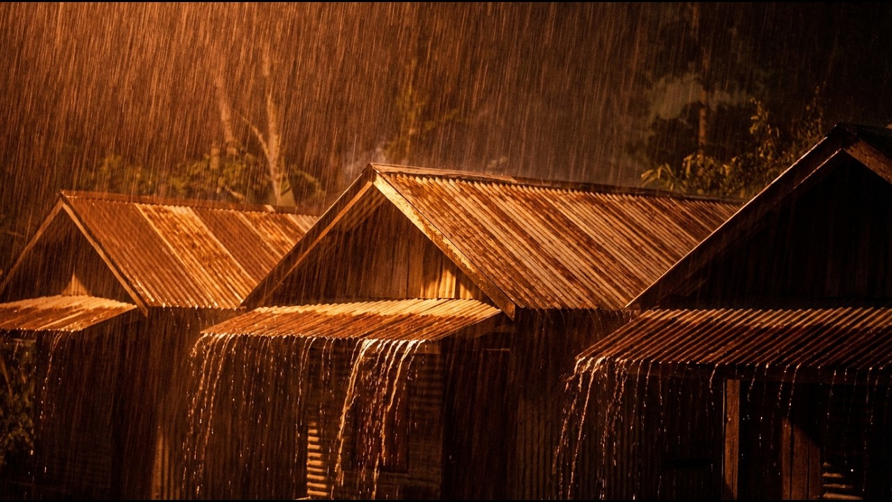 Deep Sleep All Night with Strong Rain & Echoing Thunder on Forest Cabin