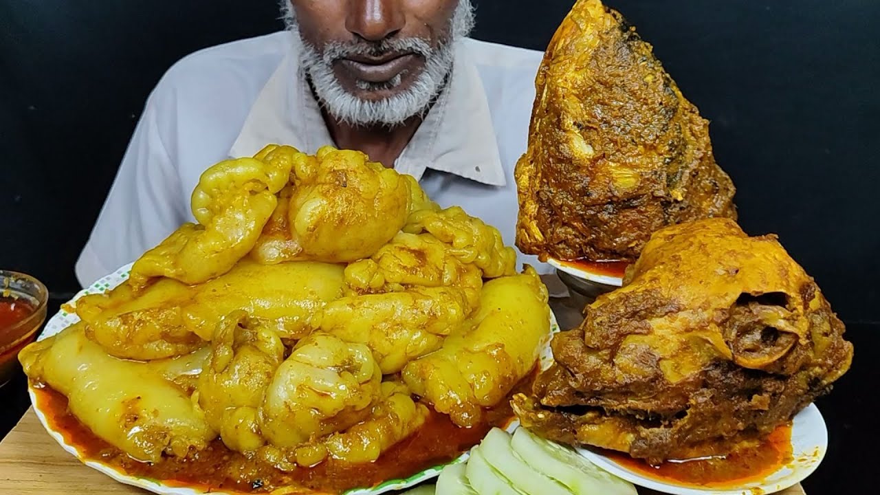ASMR: Eating Oily Mutton Fat Curry, Spicy Big Fish Head Curry, Goat Head Curry with Rice Eating Show