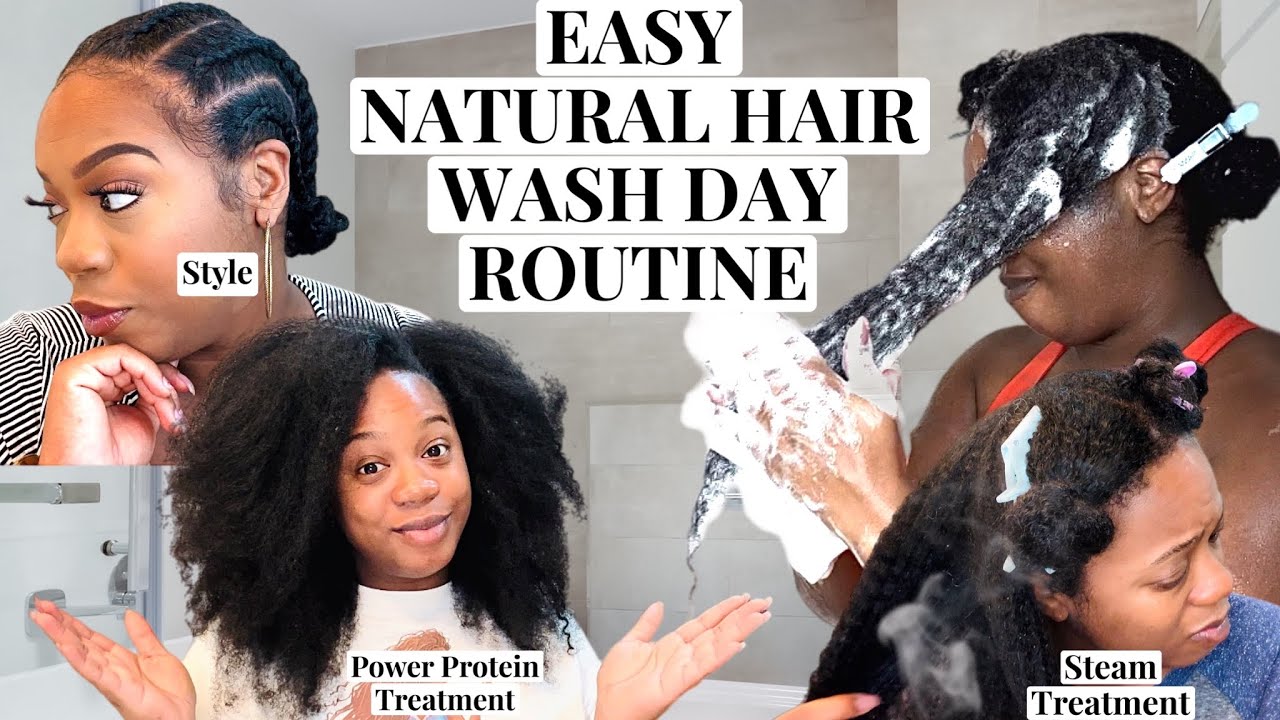 Easy Natural Hair Wash Day Routine | Steam Treatment|  Deep Conditioning & Style |Thick Natural Hair
