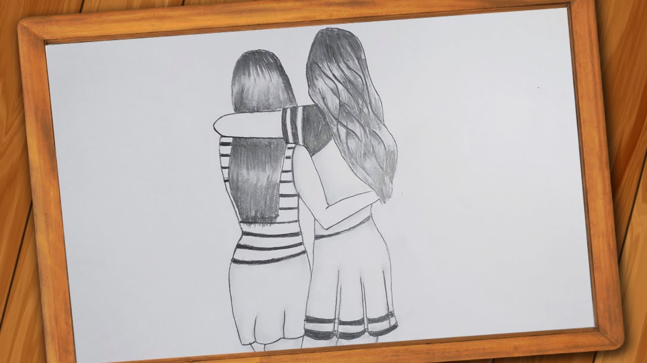 Best friends Pencil Sketch Tutorial for beginners/ How To Draw Friends Hugging Each Other/Art video