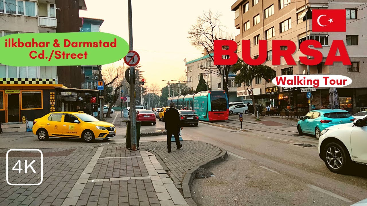 Osmangazi Bursa Tourist Street Walking Tour/ ilkbahar & Darmstad Cd | 4k