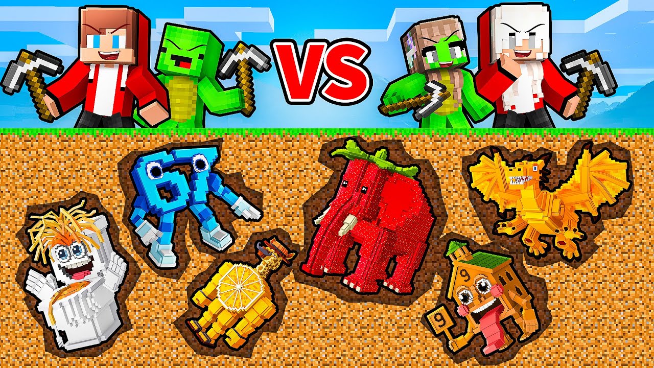 JJ and Mikey: BOYS vs GIRLS ITALIAN BRAINROT MINE BATTLE in Minecraft - Maizen