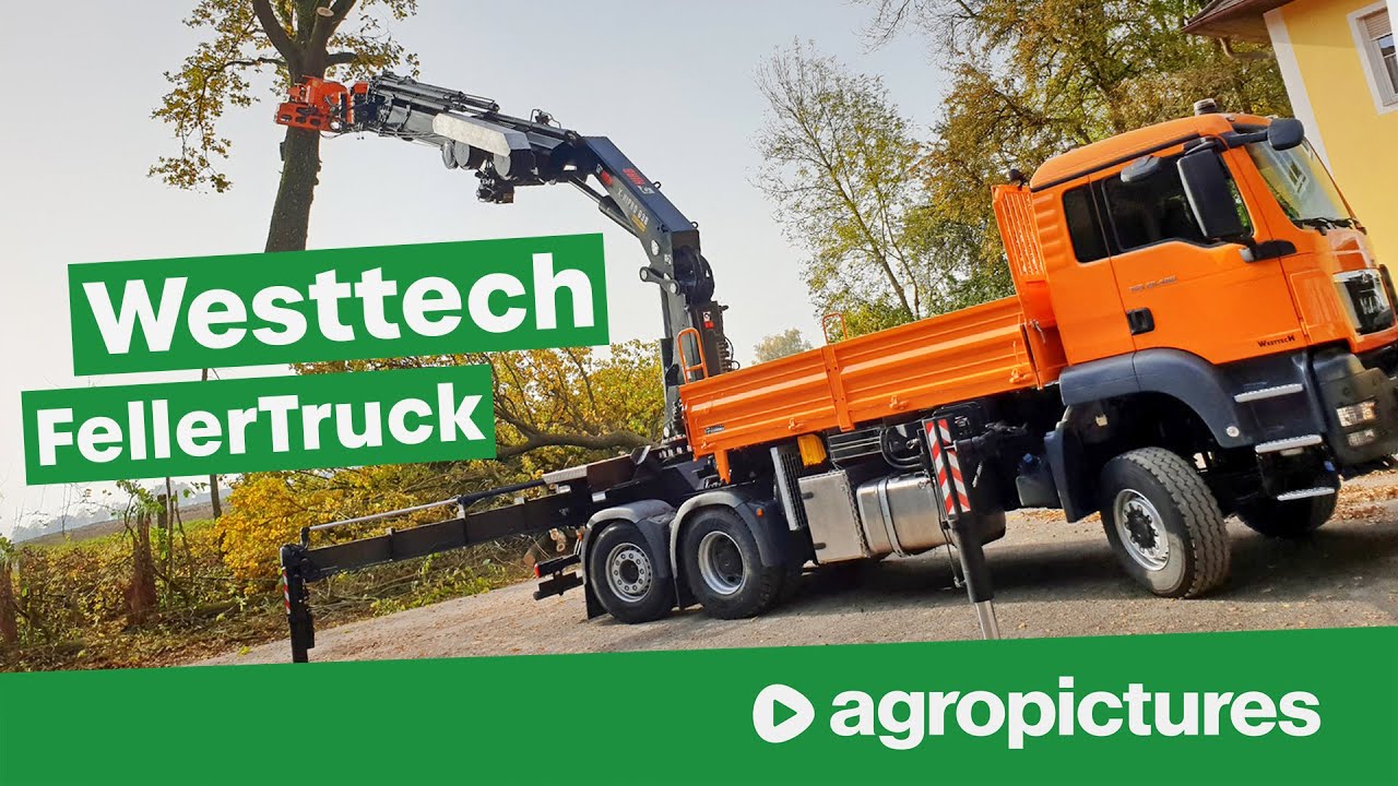 Baumfällung extrem bei der Grünland GmbH mit dem Westtech FellerTruck Fällkran
