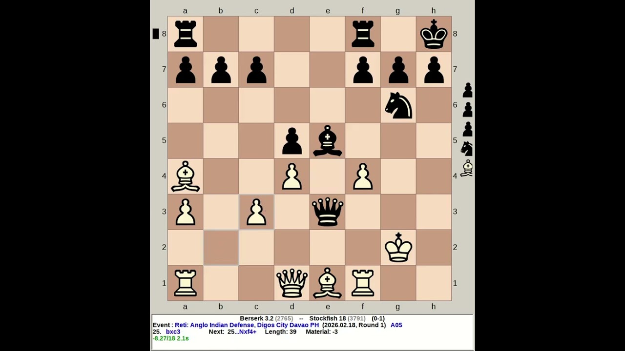 Berserk 3.2 vs Stockfish 18 | Reti: Anglo Indian Defense #chess