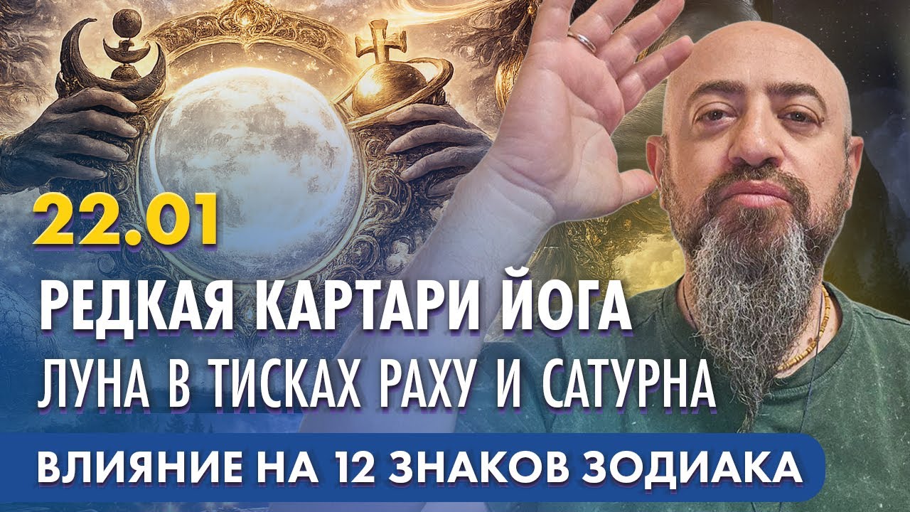 22.01 - Редкая Картари Йога. Луна в тисках Раху и Сатурна. Влияние на 12 знаков зодиака