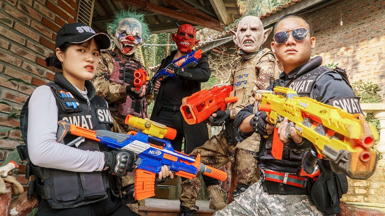 LTT Nerf Mod : Veteran Seal X Skill Nerf Guns Fight Crime Dangerous Mask Red Rescue Lady